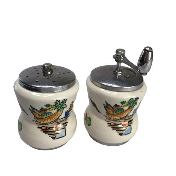 Rare Collectible Set Two Salt Pepper Shakers Grinder Ceramic Woodpecker Woodware - Picture 1 of 8
